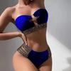 Costume da bagno sexy da donna bikini nero costume da bagno femminile a vita alta 2 pezzi costume da bagno solido costume da bagno a fascia costumi da bagno