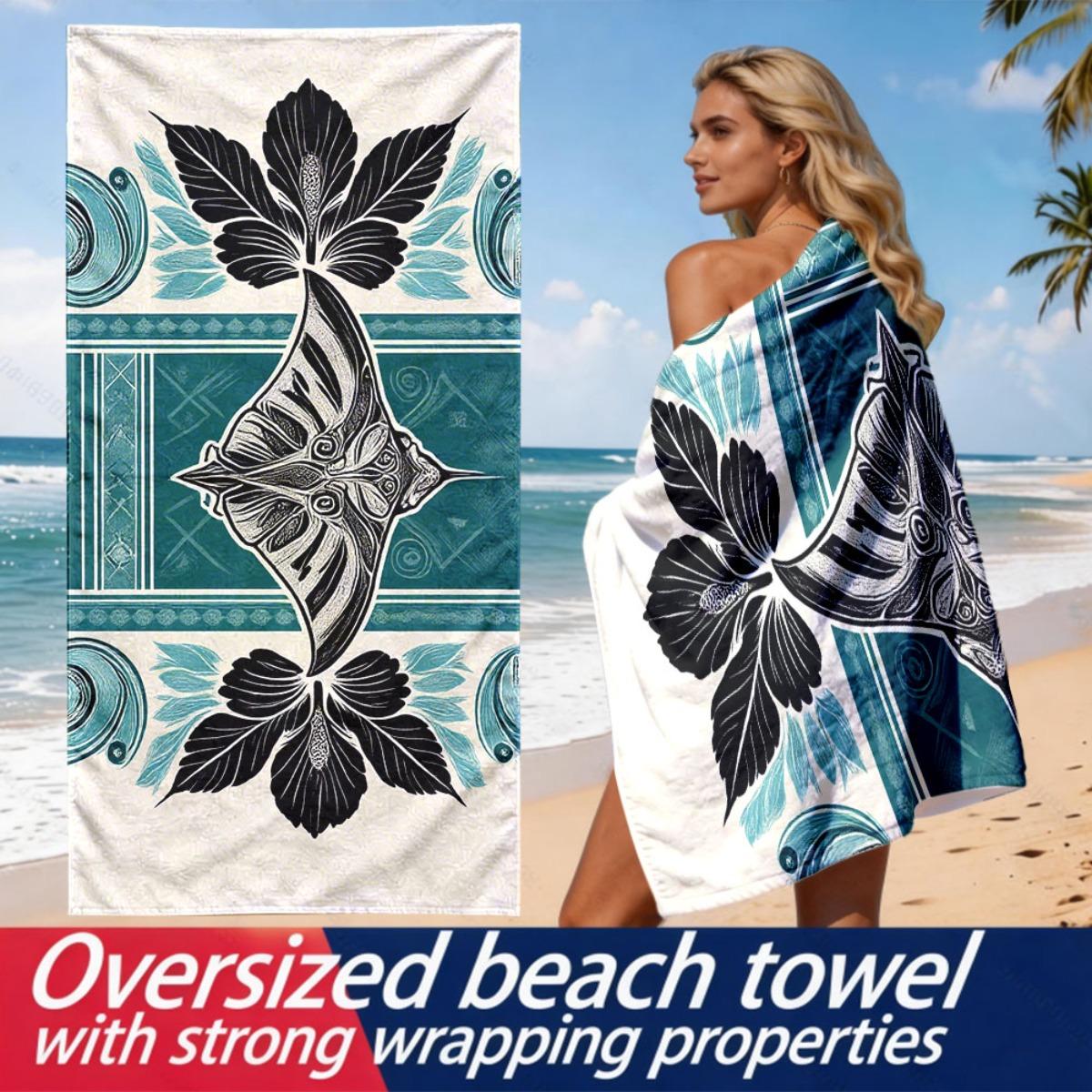 Lampada White Polynesian Tribal Style Marine Creatures Polyester Microfiber Beach Towel Is Highly Absorbent, Suitable Swimming Beach Outings