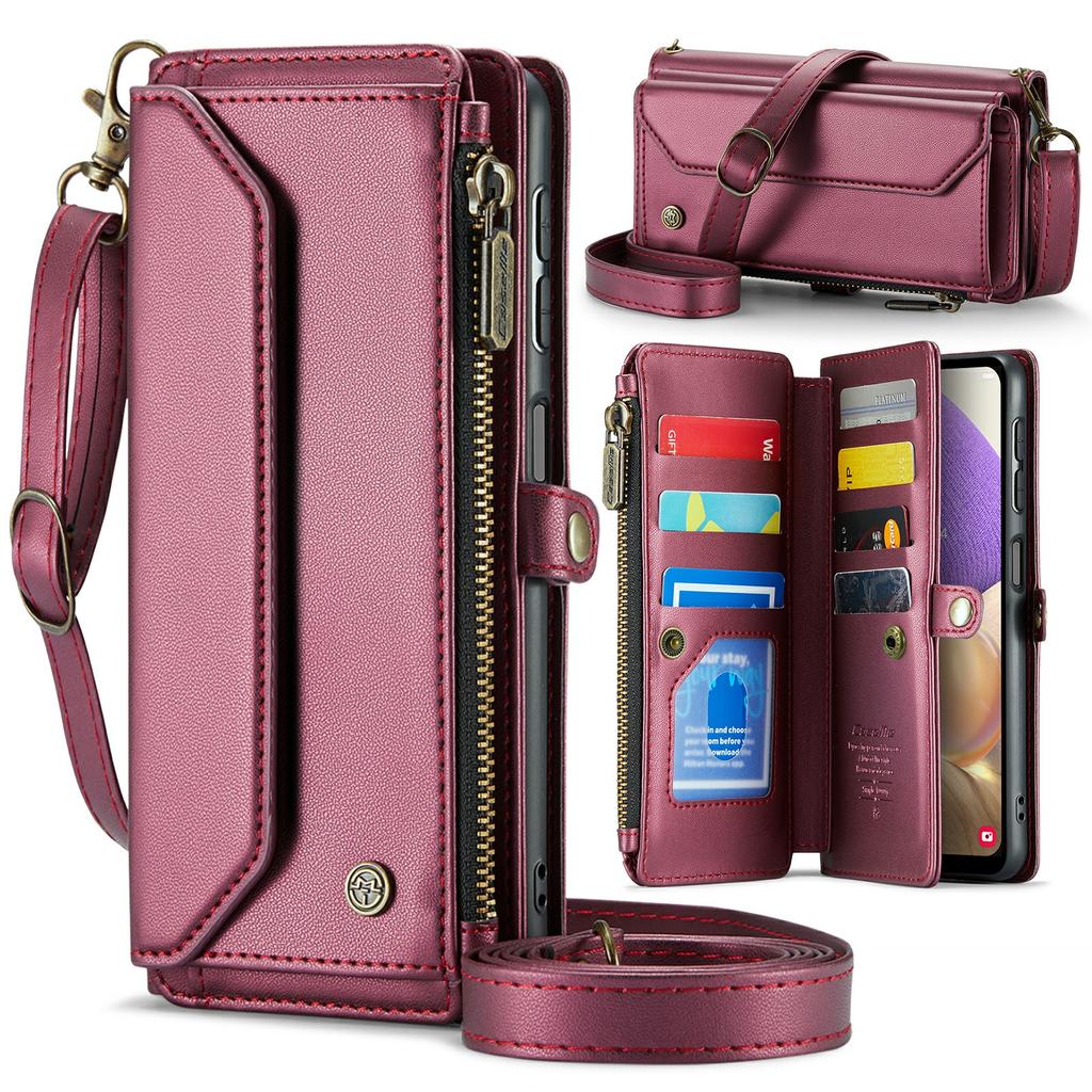 For Samsung Galaxy A32 5G/M32 5G Leather Case CASEME C36 Zipper Multiple Card Slots Phone Cover with Straps
