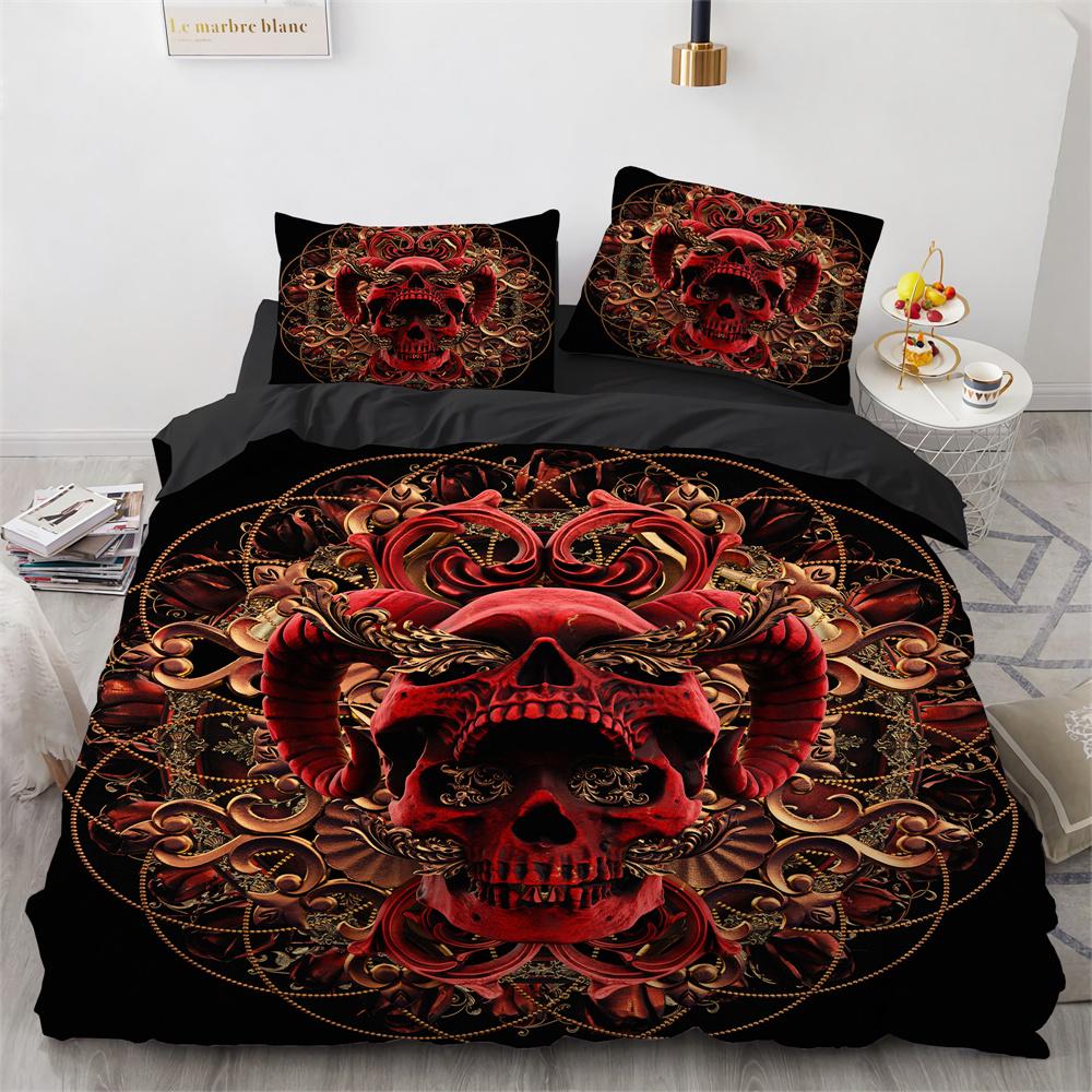 Ložní souprava s lebkami 3D potisk Vzor teroristických lebek Úsměv ducha King Queen Size Pro halloweenskou dekoraci Děti Dospívající Muži Povlak na přikrývku
