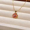 S925 Sterling Silver Fluorescent Four-Leaf Clover Pendant Necklace - Gradient Peach Blossom Resin Clavicle Chain