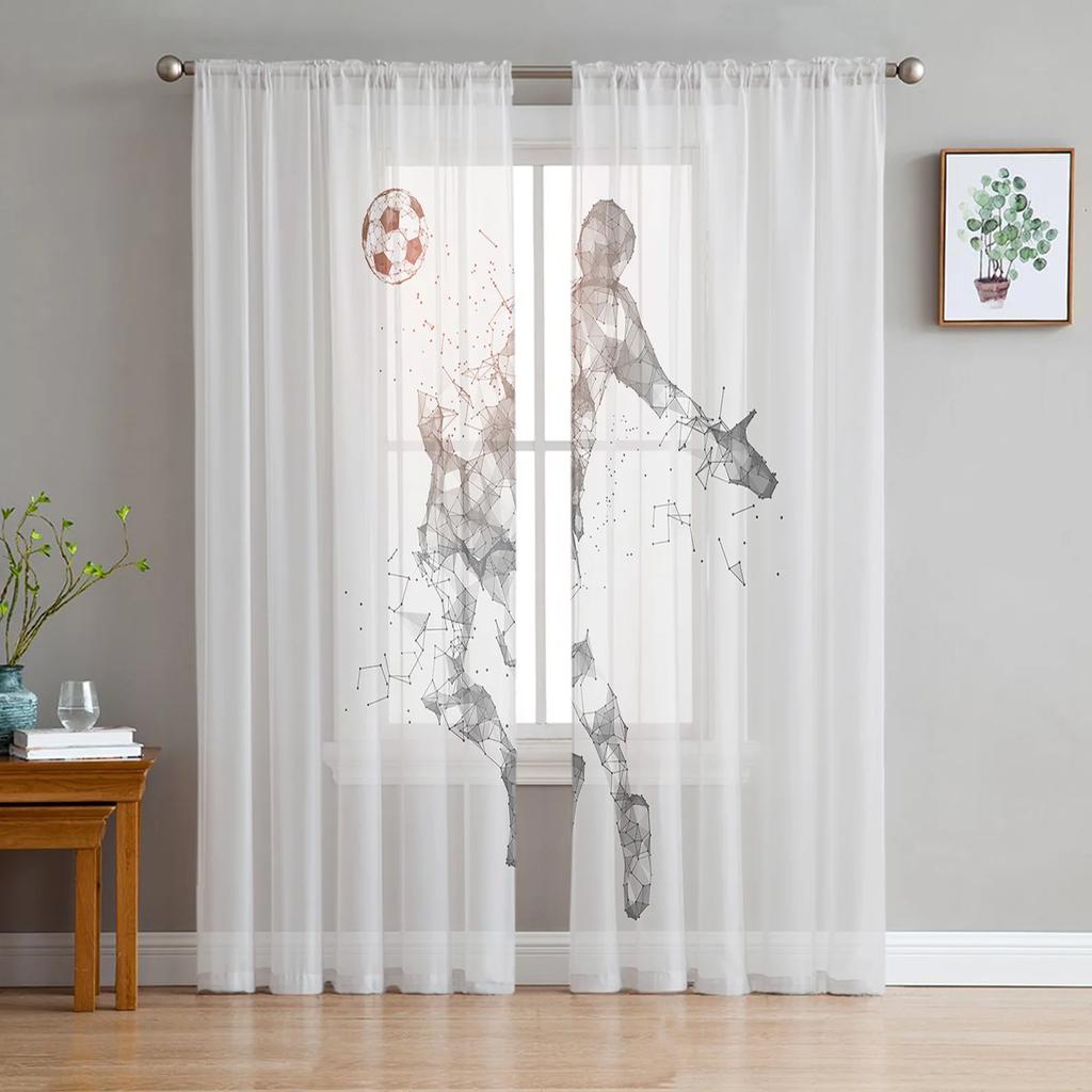 Sheer Gymnasium Soccer Court Balls Football Curtains Living Room Bedroom Decoration Window Voiles Morning Tulle Curtain Polyester Washable Ready
