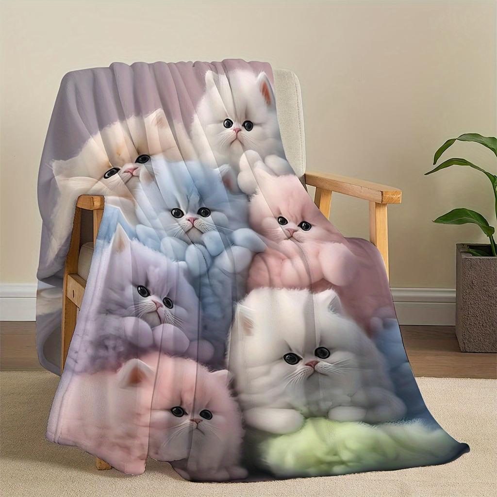 1pc Cute Kitten Flannel Blanket For Lunch Break Office Camping Home Decoration