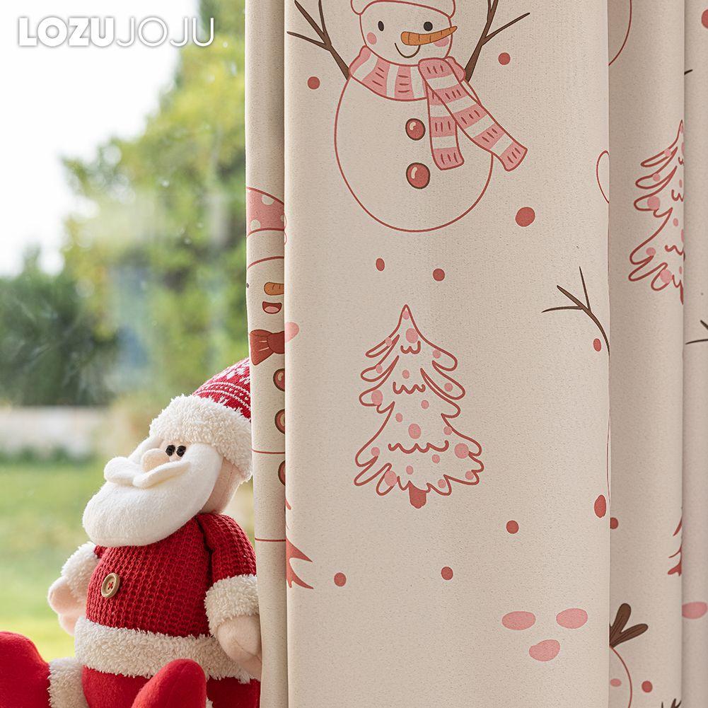 1PC LOZUJOJU Christmas Blackout Curtains Snowman Christmas Tree Pattern Printed Curtains for Bedroom Living Room Balcony Window for Home Decor