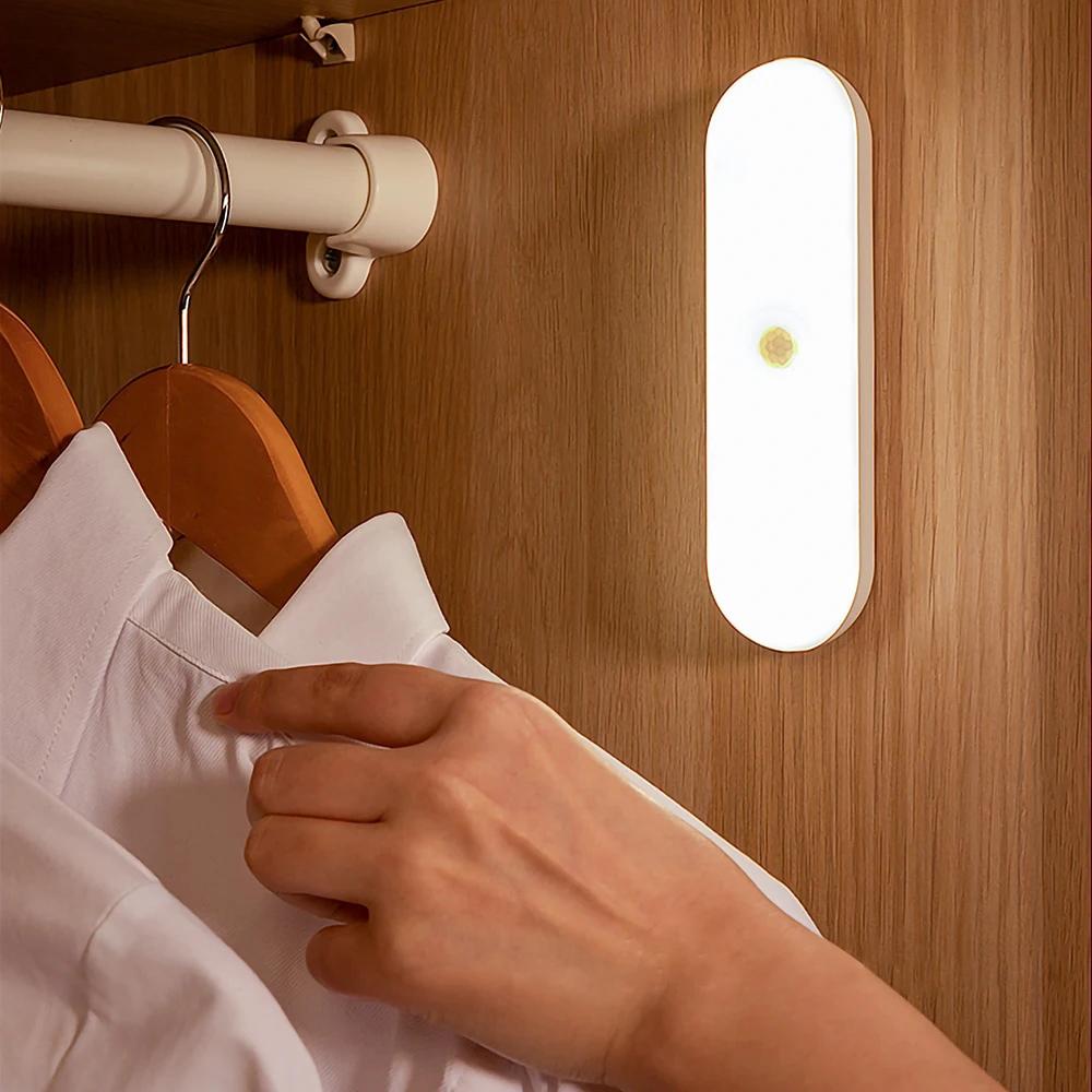 

Перезаряжаемые от USB светодиодные светильники под шкаф с умным датчиком движения, диммируемый ночник для кухни, кладовки, гардероба, освещения лестниц Warm Light