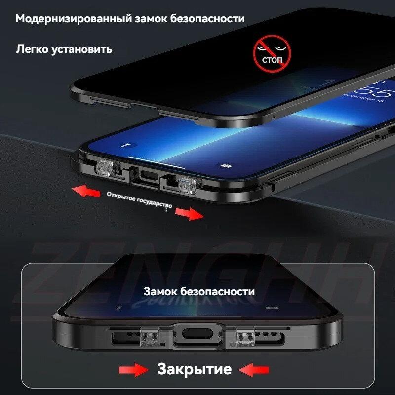 360° Magnetic Anti-Peep Privacy Case for iPhone 17 Pro Max Air 16 Plus 14 15 13 Pro with Tempered-Glass Camera Lens Protector Cover Phone Bumpers