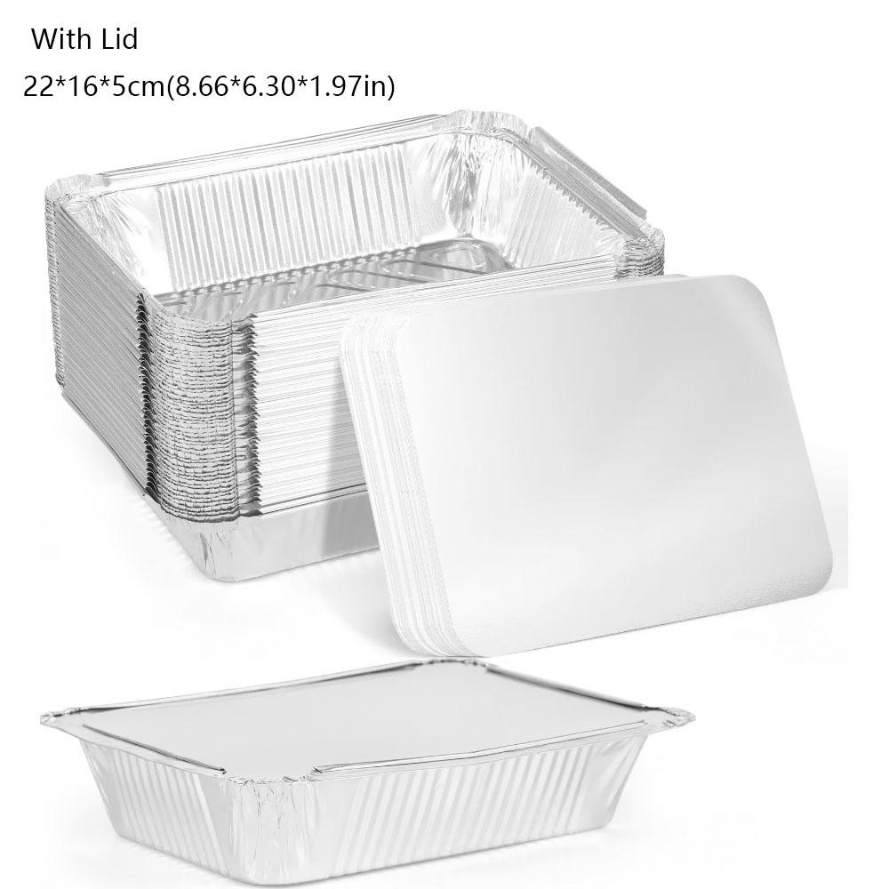 

10 ШТ. С крышками Фольгированные контейнеры для еды Одноразовые формы для выпечки Новая миска для барбекю На вынос 22x16x5cm-With Lid