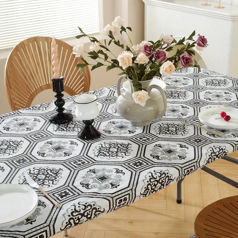 1pc Rectangle Vinyl Picnic Table Cloth Waterproof Elastic Fitted Table Covers Outdoor Table Cover for Camping Dining Indoor