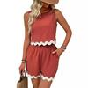Women's Sleeveless Romper Shorts Set with Wave Hem in 6 Colors