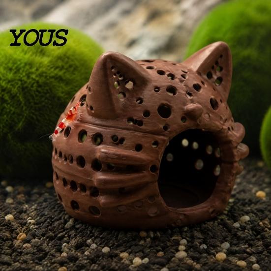 Aquarium Landscaping Decor Shrimp Cave, Cat Head Fish Hideout with Suction Breeding Box Cup, Decorative Cave for Betta Tanks Hiding