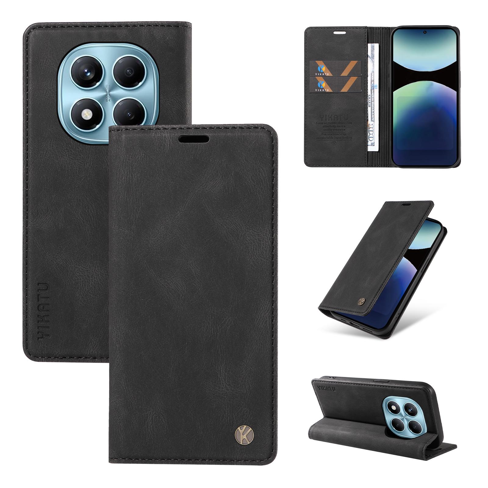 

For Xiaomi Redmi Note 14 Pro 4G Leather Cover YIKATU YK-004 Skin-Touch Wallet Phone Cases Black