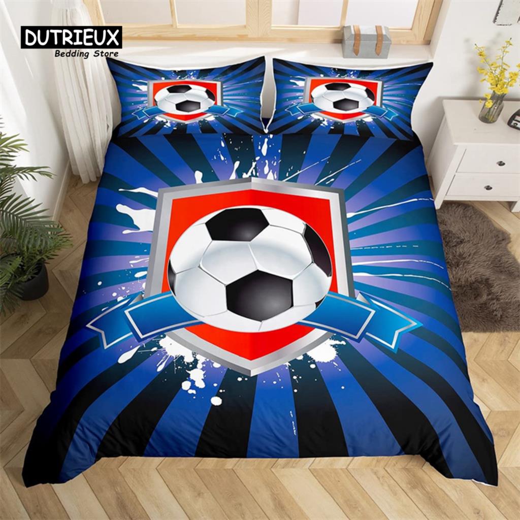 Fotbalové hřiště Povlak na přikrývku King Queen Fotbalový povlak na přikrývku Fotbalová sportovní ložní souprava Mikrovlákno Sportovní téma Přehozový povlak