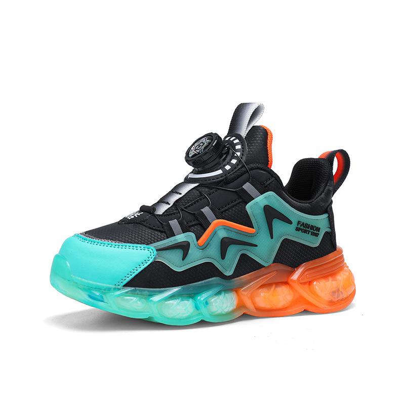 Boys' Shoes Autumn and Winter New Mesh Rotating Buckle Leather Children's Sports Shoes Medium and Older Children's Leisure Girls' Travel Shoes