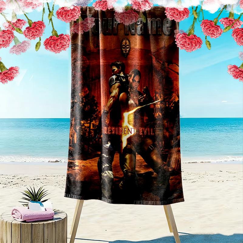 Name Custom Evil Zombie Game Print Beach Towel, Large Soft Quick Dry Towel for Beach Camping Swimming