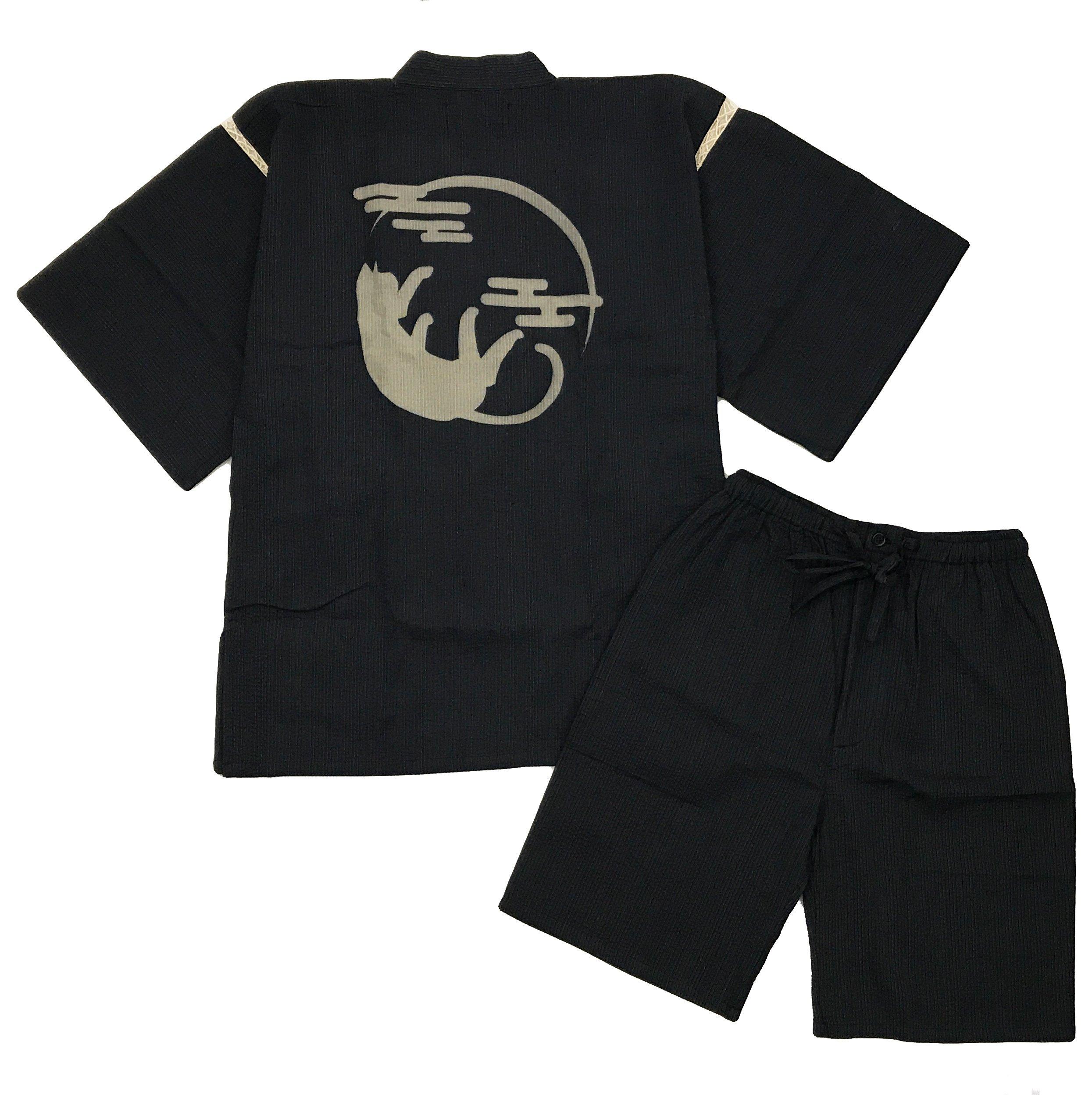 

Мужской джинбей из ткани сидзима от Эдотэн (Джинбэй) для лета, 100% хлопок, с рисунком кота, нанесенным методом вытравливания, оригинальный дизайн, кот с полумесяцем, серый, размер LL