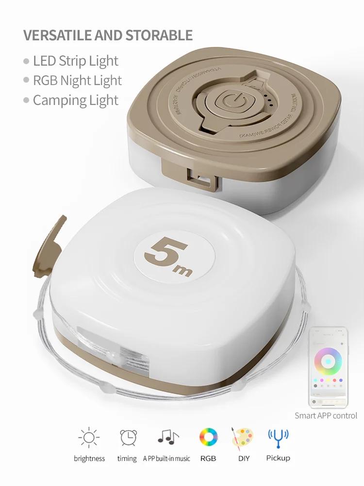 

5M RGB Camping String Lights LED Night Light Outdoor Waterproof Smart APP Control For Charging Camping Decorative Ambient Lights хакі