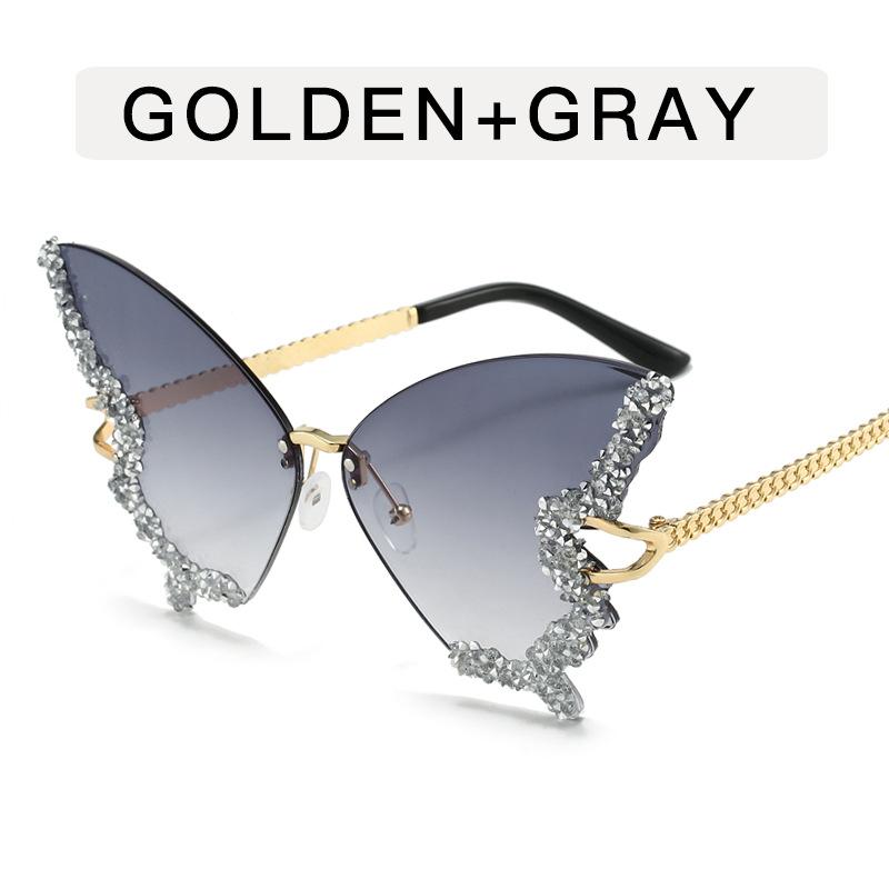 

Butterfly Shape Sun Glasses Women Rhinestone Decoration Rimless Sunglasses Party Club Women s Sunglass
