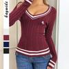 Modieuze Eenvoudige Stijl V-hals Trui met Lange Mouwen Dames Wollen Kleding 2025 Herfst Winter