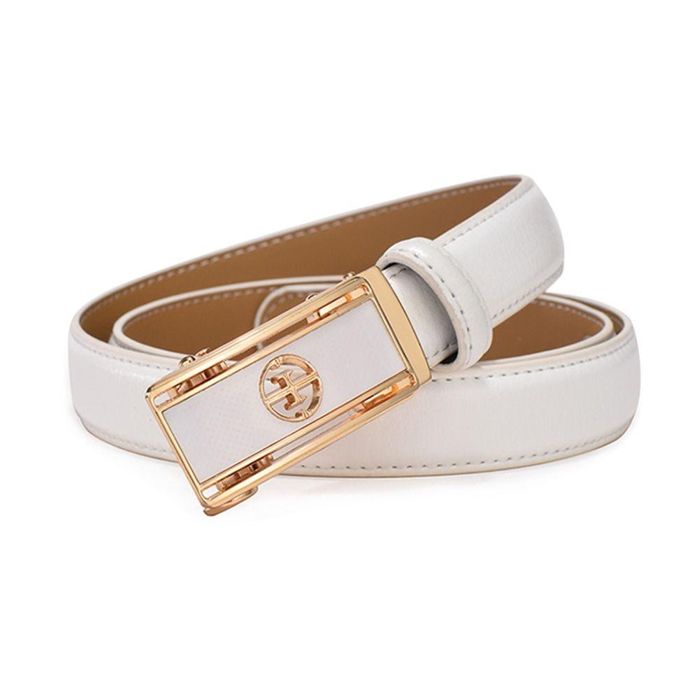 Women Casual Vintage Automatic Buckle Waistband Pants Bands Ladies Dress Belts Genuine Leather Belt
