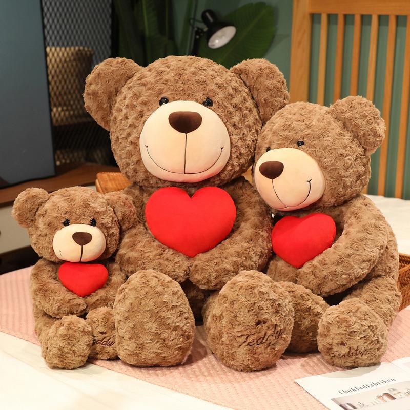 Red Love Heart Teddy Bear Plush Toy Cute Brown Bear Stuffed Plushies Throw Pillow Wedding Ornament Valentine's Day Gift For Girl