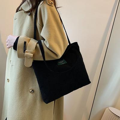 Newest Corduroy Casual Versatile Shoulder Bag Large Capacity Simple Shopping Bag Women'S Fashion Solid Color Handbag