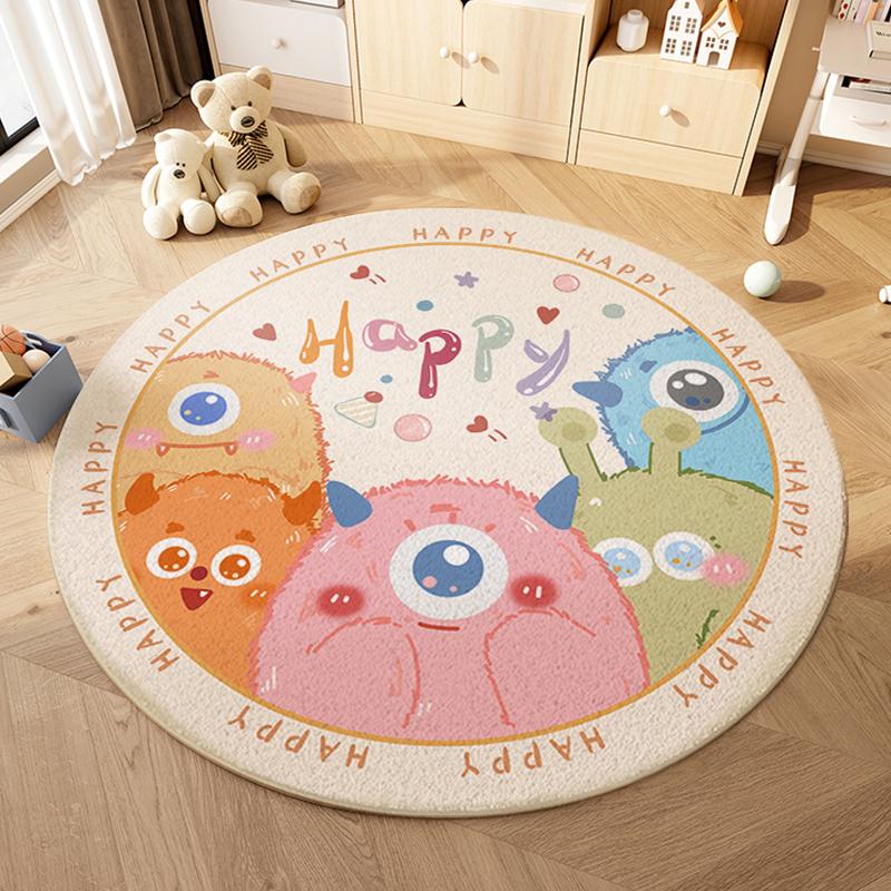 Cartoon Style Living Room Decoration Round Carpet Thick Plush Rugs for Bedroom Fluffy Soft Lounge Floor Mat Washable Bedside Rug 60CM
