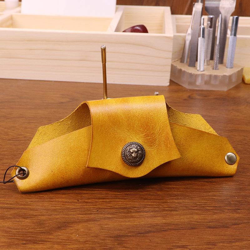 New Neck Hanging Handmade Vintage Vegetable Tanned Leather Sunglasses Bag with Tree Cream Cowhide Handmade Old Glasses Case
