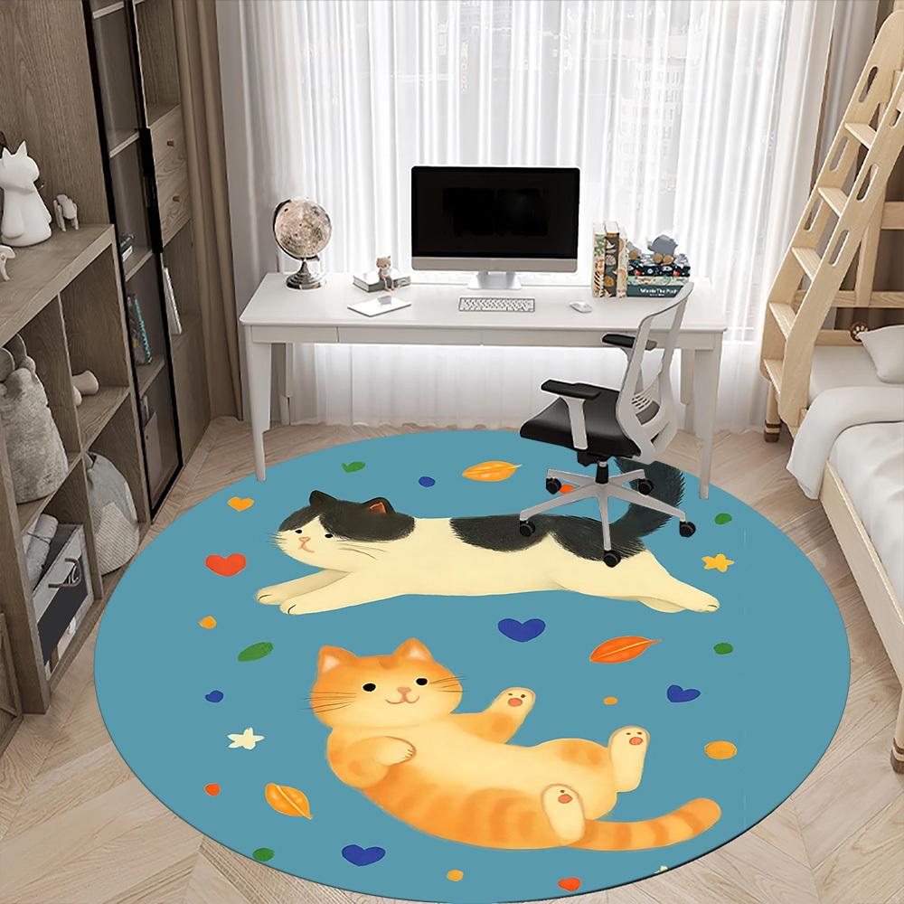 1PC Cats Pets Pattern Office Round Area Rug, Mat Suitable For Office, Under Office Chairs Bedroom Living Room Home Decor, Room Deco