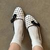Sheepskin Version~ French Polka Dot Bow Round Head Shallow Mouth Mary Jane Shoes Women's Height-increasing Single Shoes In Spring and Autumn
