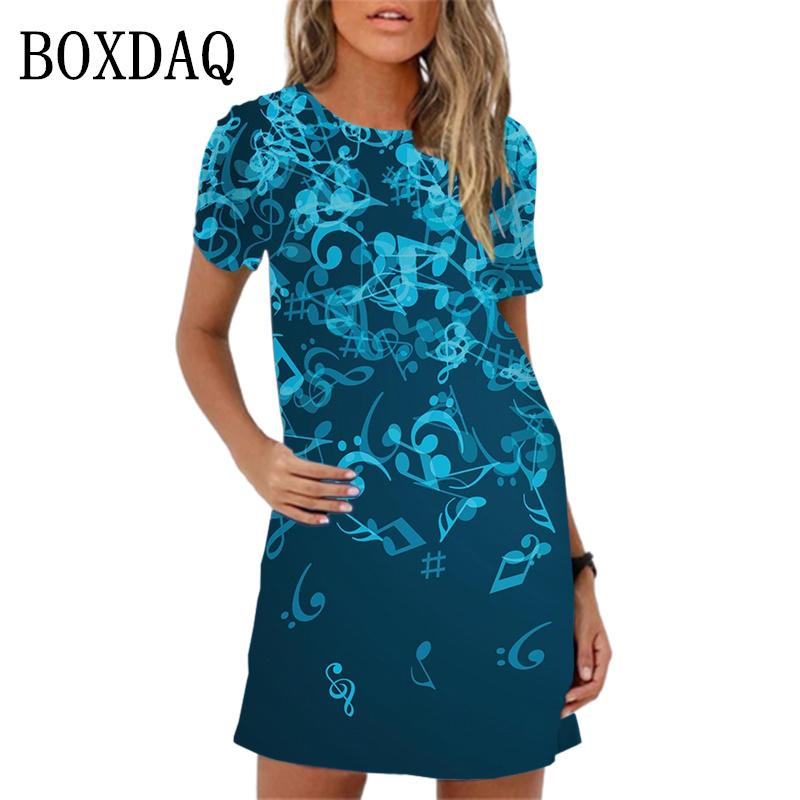 

Летнее женское платье с 3D-принтом в виде нот, мини-платье, уличная одежда, повседневное платье с коротким рукавом для девочек и женщин 6XL