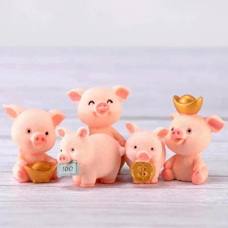Mini Pig Family Statue Resin Decoration Mini Animal Model Novelty Garden Home Decor