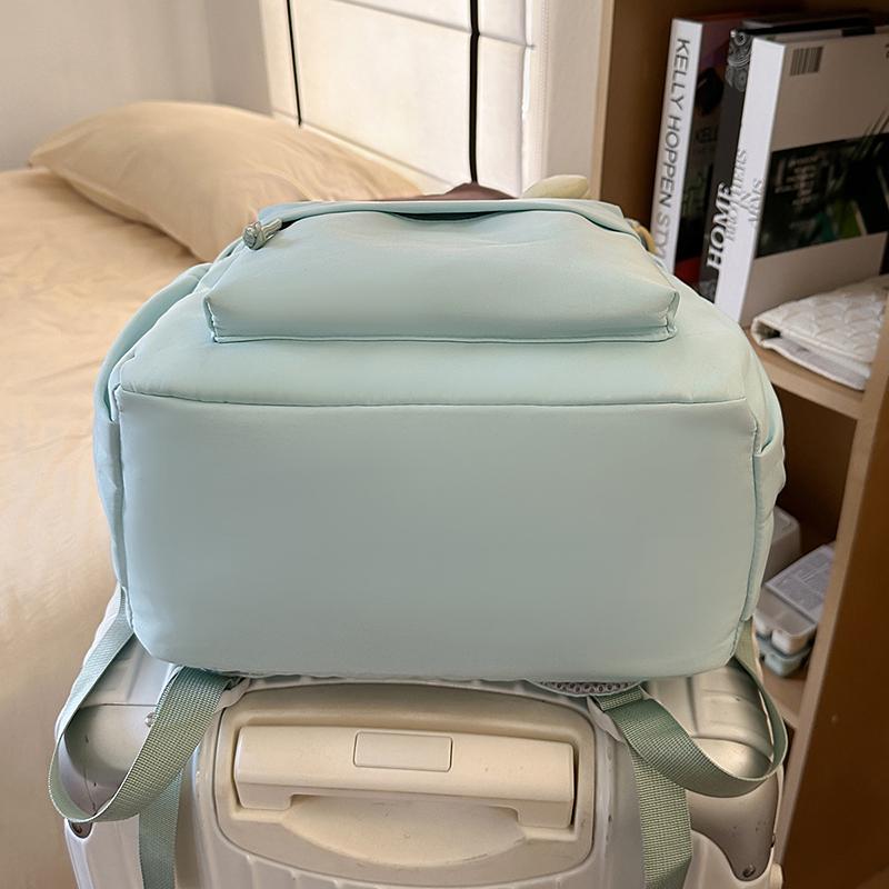 Girls' Solid Color Backpack Junior High School Students Lightweight Schoolbag Large Capacity Backpack