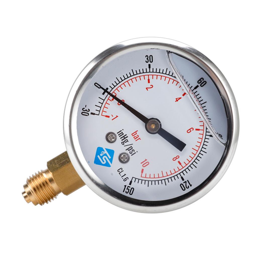 Oil Filled Vacuum Pressure Gauge Quality Metal for Case Lower Mount Connection Accuracy Class 1.6% Suitable for Water Oi