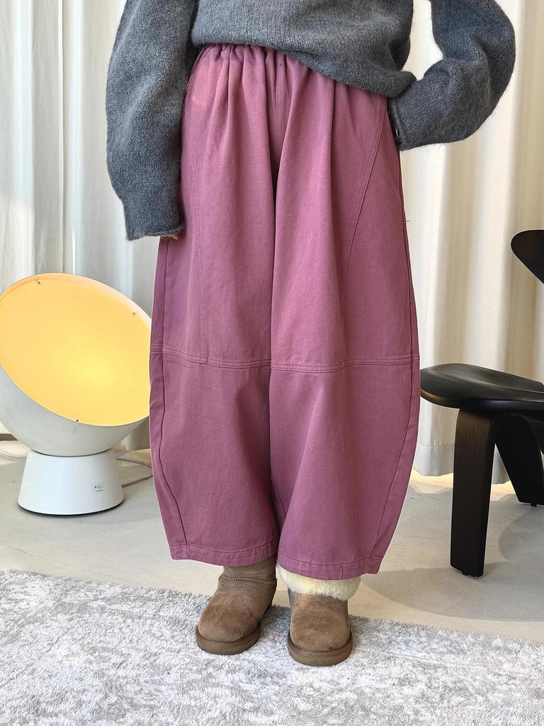 Louvre Winter Japanese Style Elastic Fleece Wide-Leg Balloon Pants - Women's Relaxed Fit