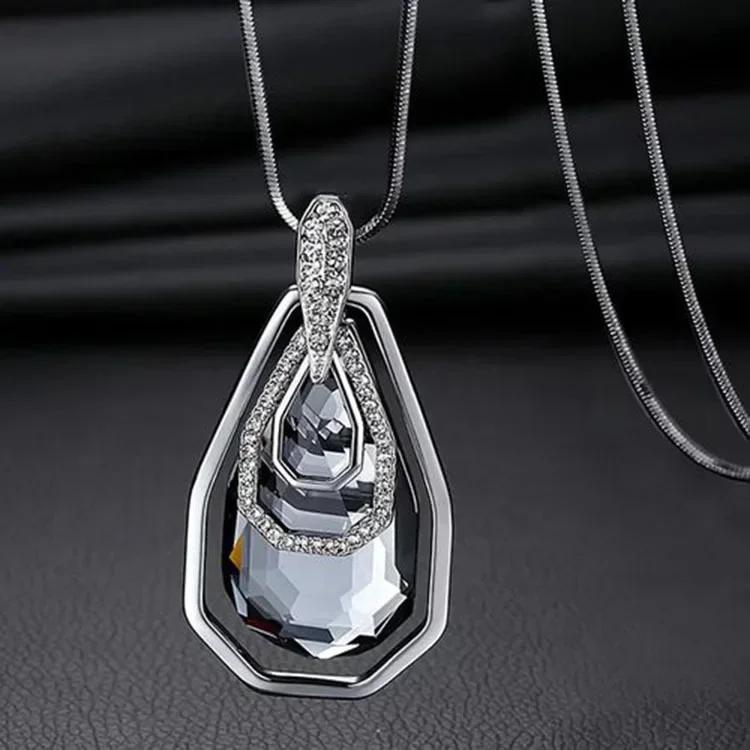 Neuer Halbedelstein Trapez-Anhänger Lange Halsketten für Damen Vintage Quadratisch Geometrisch Weibliche Geschenke Schmuck
