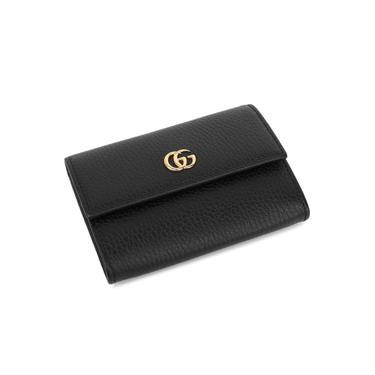 Gucci Gg Marmont Gold Logo Leather Short Flap Coin Purse Card Holder Women Wallets Black 523192-CAO0G-1000