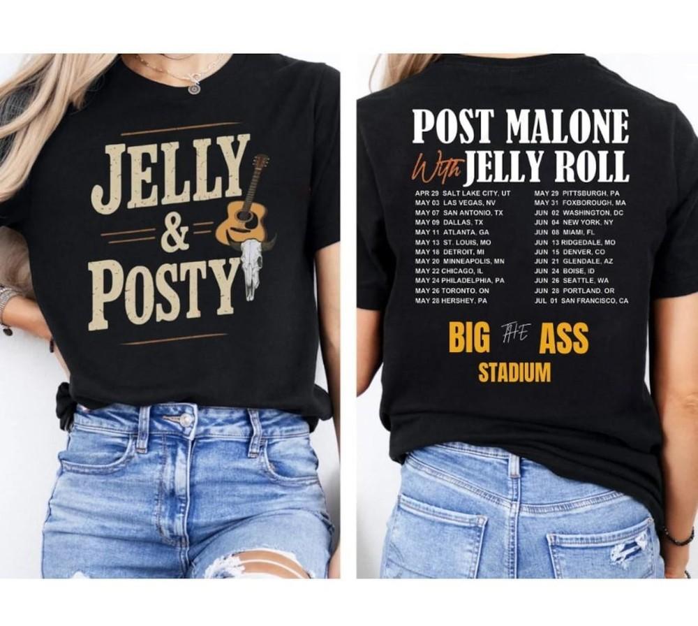Post Malone Jelly Roll Unisex Shirt, Big Ass Stadium Tour Shirt, Western Tee Unisex T-Shirt XXXL