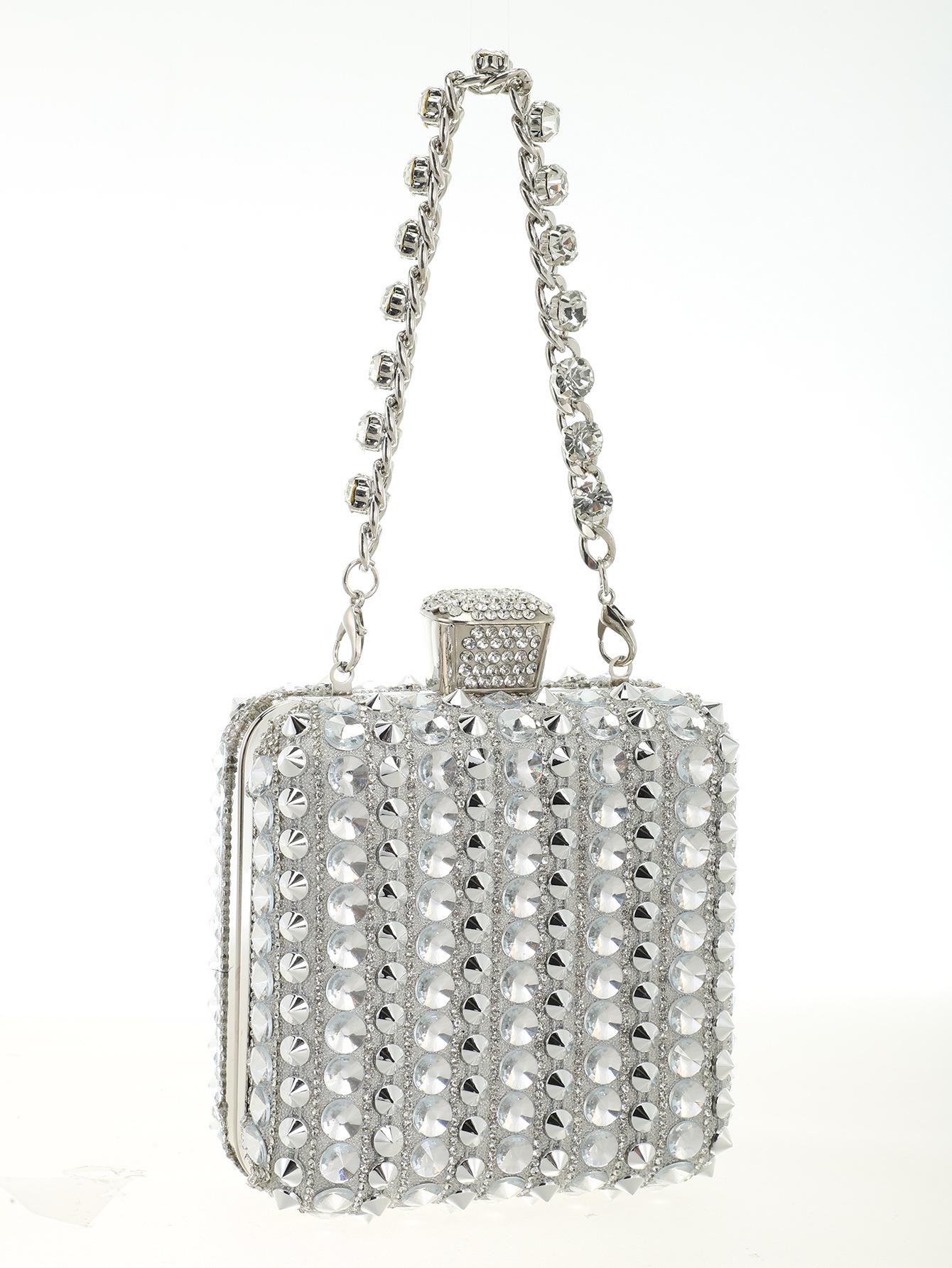 

Advanced Texture Banquet Party Clip Bags New Beaded Handheld Diamond Inlaid Ins Shiny Chain Crossbody Women s Small Square Bag