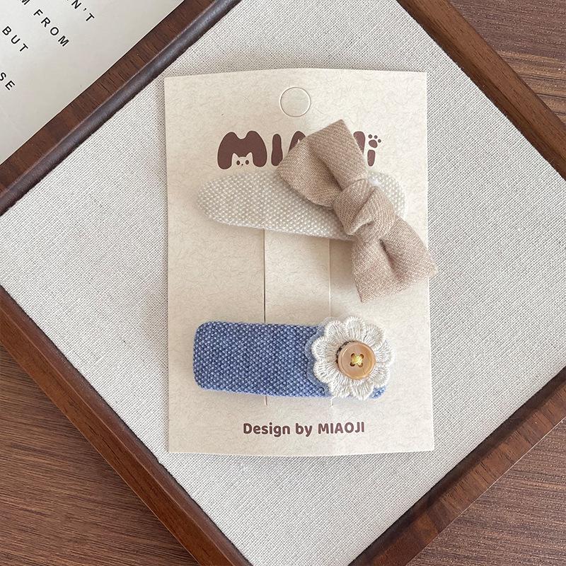 Korean Plaid Lace Button Hair Clip Set for Girls