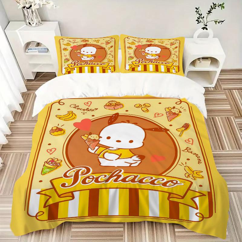 3pcs Pochacco's Sweet Adventure Bedding Set Includes Quilt Cover and Pillowcases, Suitable for All Seasons, Machine Washable Ideal Gift S077