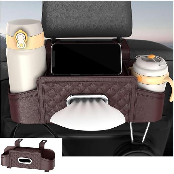 Mandark Car Headrest Backseat Storage Bag,Multifunctional car seat back storage box,With drink cup holder and hook,Car Travel