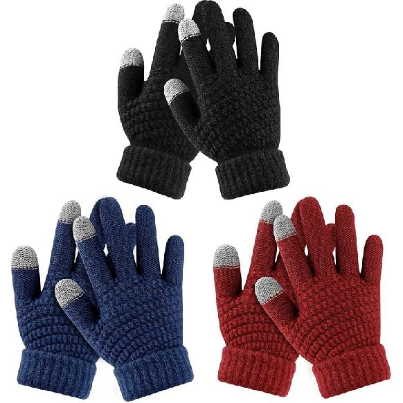 ONESING Kids Knit Gloves - Stretchy Gloves for Boys Girls Winter, Solid Finger Gloves for Children