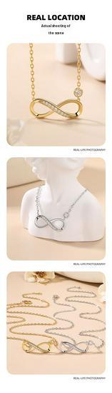 Infinity Symbol Moissanite Necklace, 18K Gold-Plated Sterling Silver Clavicle Chain for Women