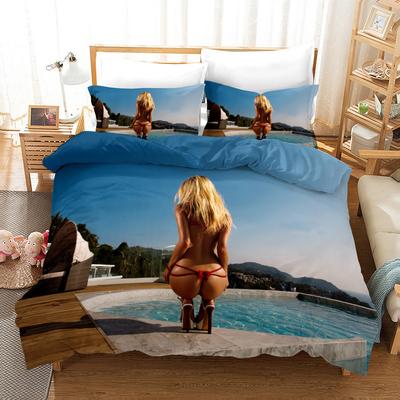 Beach Beautiful Woman Hot Printing Quilt Cover Pillowcase 3D Digital Printing Grinding Three-Piece Set