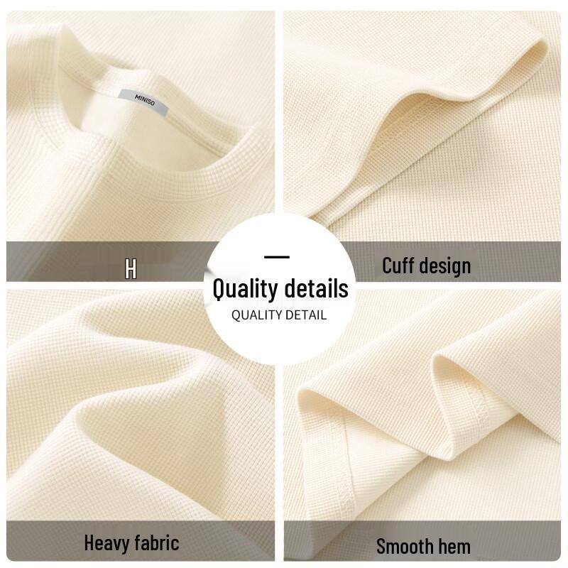 MINISO Men's 220G Waffle Knit Loose Fit Round Neck Short Sleeve T-Shirt