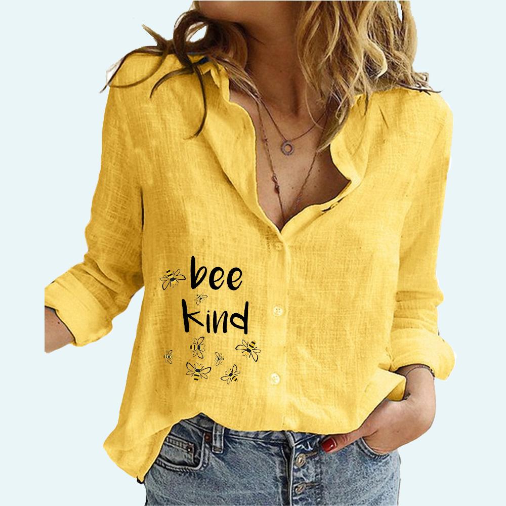 

Женская мода на пуговицах блузки лето и осень свободный хлопковый льняной топ женская повседневная рубашка с длинным рукавом с принтом 5XL жёлтый