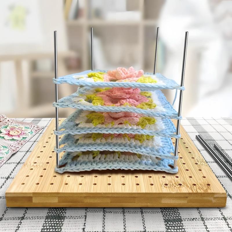 6-piece 1 set of 5.9-inch crochet square fence with needle, nail free bamboo board crochet square gift set
