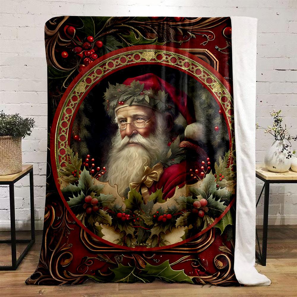 Christmas Santa Claus Holly Pattern Blanket bedroom Blanket for Livingroom Couch lunch break Soft throw for Friend's festival Gift