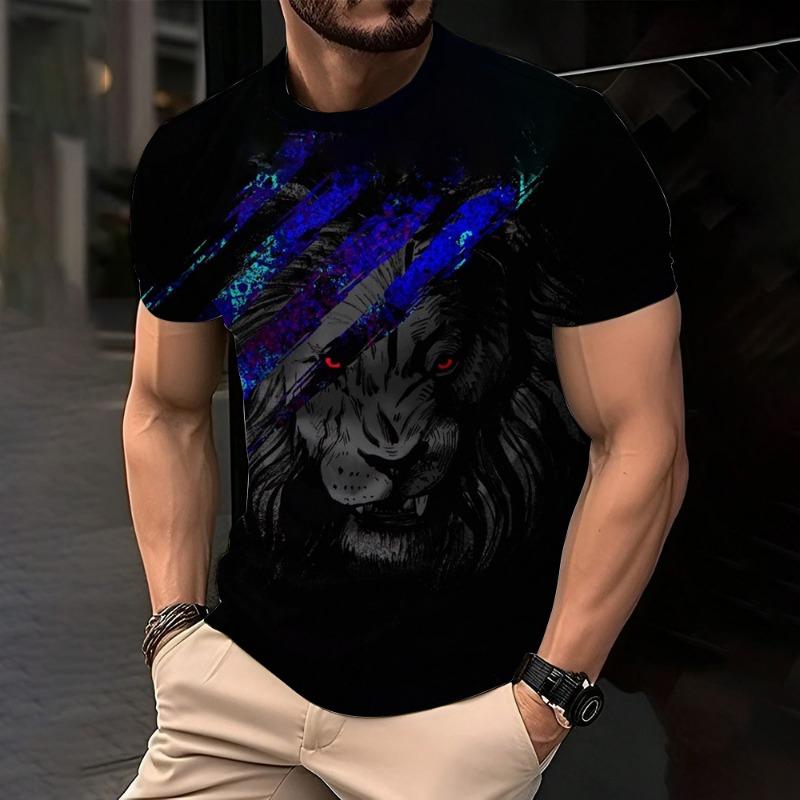 Trendy Lion Graphic Print Short Sleeve Clothing 2026 Summer O-Neck Animal 3D Printed