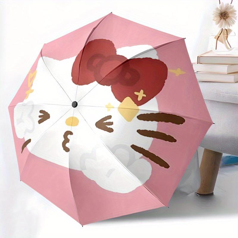 1pc Hello Kitty Automatic Folding Umbrella, Portable Collapsible Design, 8-Rib Iron Frame, , All-Season Casual Outdoor Accessory yy0901110
